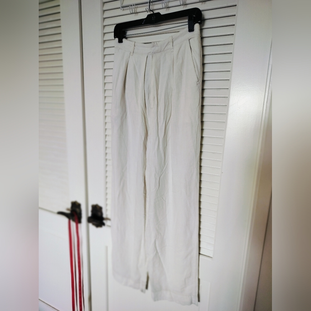 Free People Women's Linen Viscose Pleated Wide Leg Pants Pockets Size Small